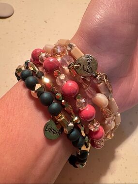 Erimish Pink and Teal Mixed Bead Bracelet Stack